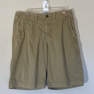 American Eagle AEO Tan Beige Khaki Longboard Flat Front‎ Casual Shorts Mens 32